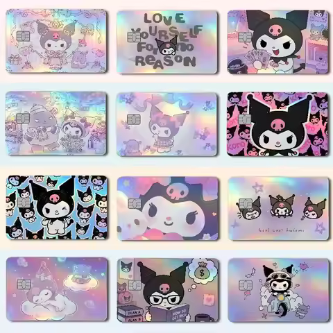 K-Kuromi Laser Holographic Card Skin Sticker For Credit Debit Cards - 4pcs/Set Waterproof Scratch-Re