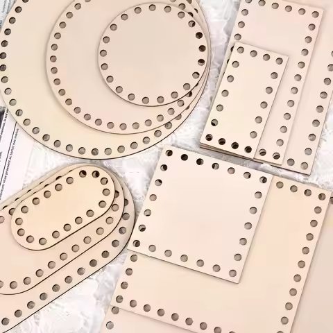 3pcs Wooden Crochet Basket Base Round Square Rectangle Ellipse Bottom Crochet Basket Hand-Woven DIY 