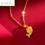 18K Saudi Gold Pawnable Lucky Koi Pendant Clavicle Necklace