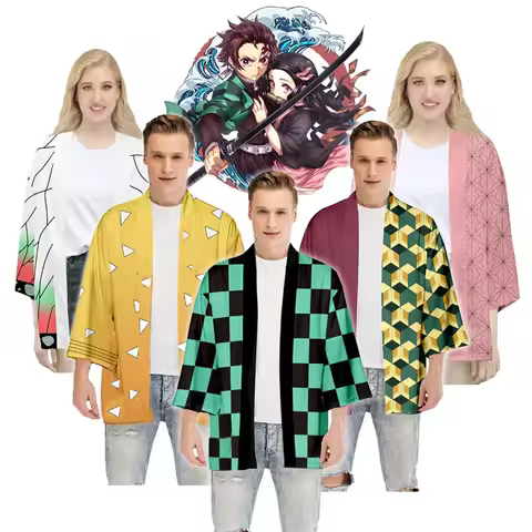 Kimetsu No Yaiba Nezuko Tanjirou Kimono Haori Cloak Cosplay Costume Halloween Adult Child Anime Cost