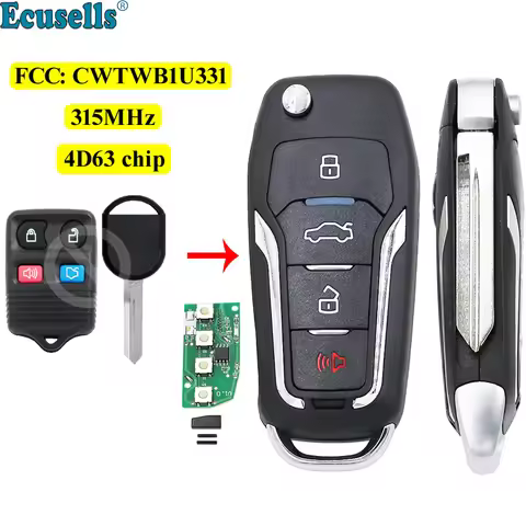 Upgraded Flip Remote Key Fob 315MHz 4D63 80Bit Chip for Ford Edge F series Focus Lincoln Mercury FCC