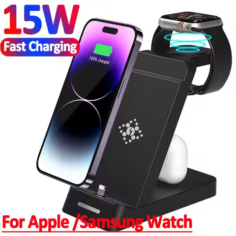 3 in 1 Wireless Charger Stand For iPhone 14 13 12 11 X XR 8 Samsung Watch 6 5 Apple Watch Airpods Pr