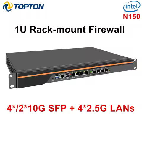 Topton 1U Rack-mount Firewall Mini PC Intel N150 4 Cores 4*/2*10G SFP+ 4*i226-V 2.5G LAN Enterprise 