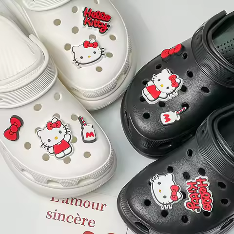 New Hello Kitty Bowknot DIY Shoes Charms Sets for DIY Footwear Decor PVC Garden Shoes Buckle Accesso
