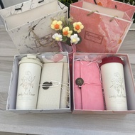 Gift Set of high-quality 304 stainless steel Flower thermos cups and meaningful convenient A6 notebo