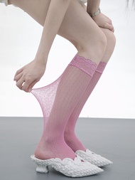 Spring Summer Aurora Girl Style Candy Lace Stockings Polka Dot Fishnet Hollow Calf Socks Mid-tube So