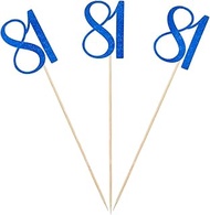 Blue Glitter 81st Birthday Centerpiece Sticks, 12-Pack Number 81 Table Topper Anniversary Party Deco
