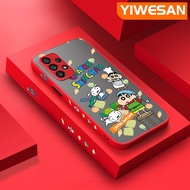 YIWESAN A53ปลอกสำหรับ Samsung 5G A33 5G A73 5G A13 A23 5G M53 M23 5G M33 5G A13 5G เคส A04s ลายการ์ตูนดินสอสีชินจันขอบสี่เหลี่ยมใหม่กันกระแทกเคสนิ่มใส่โทรศัพท์ฝ้าซิลิโคนแข็งป้องกันเลนส์กล้องคลุมทั้งหมดเคส