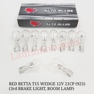 10PCS RED BETTA T15 WEDGE 12V 21CP (925) 3RD BRAKE LIGHT & ROOM LAMP BULB