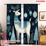 2pcs 2D flat printing Christmas Party Curtains Winter Reindeer Christmas Trees (2) Durable polyester