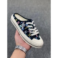 [Original Box Packing] MLB half-drag canvas cookie shoes NY embroidered new color matching full-prin
