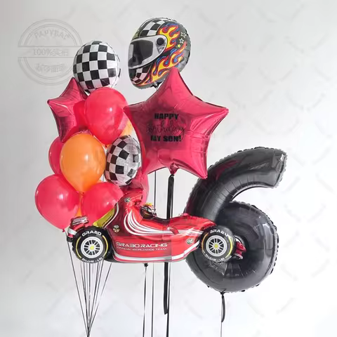 Race Car Birthday Decoration Balloon Set 32Inch Racetrack Number 1 Balloon 1st Racing Car Birthday F