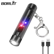 BORUiT S1 LED EDC Flashlight Type-C Rechargeable Mini Torch UV Work Keychain Light with Whistle Camp