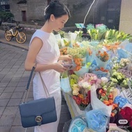 Gucci雙G風琴包中號 藍色 牛皮28*20*8 9新配件塵袋