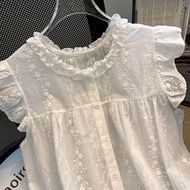 Sweet Wood Ears Sleeveless Shirt for Women - Age-defying Fashion *White Top*