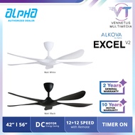 ALPHA Alkova - EXCEL V2-5B  42 56 Inch DC Motor Ceiling Fan with 3 Blades 12 Speed Remote)