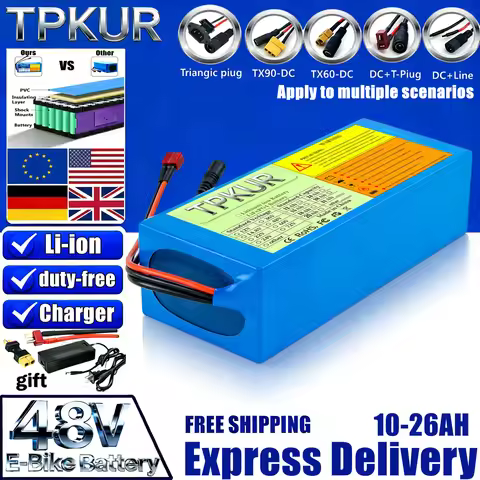 TPKUR 48V 10Ah,12AH ,16AH, 20AH, 26AH ,13S,5P, 6P,4P,3P lithium battery pack large capacity suitable