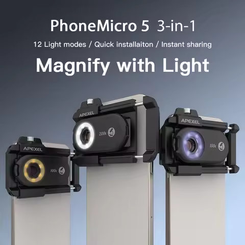 APEXEL 100X/150X/200X Microscope Jewelry Lens Phone Camera Lens Kit Macro Lenses with LED Light for 