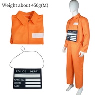 Male Prison Cosplay Costume Long Sleeves Jumpsuit Bodysuit Inmate Orange Set Adult Convict Party Uni