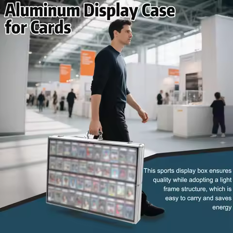 Aluminum Show Card Display Case, Lockable Trading Card Display Case with Handle, Sports Card TCG Col