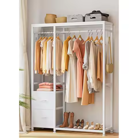 Clothes Rack, Heavy Duty Garment Rack for Hanging Clothes, Industrial Clothing Racks with Shelves, 2