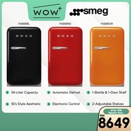 Smeg FAB5 Series Mini Fridge - Black/Red/Orange, Featuring Electronic Control Auto Defrost 50's Style Refrigerator 34L