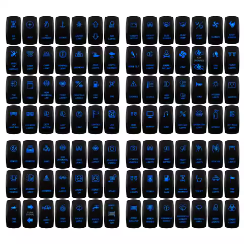 12V/24V Blue LED Rocker Switch Spot/Fog/Side Lights/Power/Inverter/Fan Toggle Waterproof On-Off | On