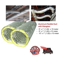 [ 6" l 8" l 10" ] Aluminium Flexible Duct With fiberglass l HVAC Insulated Flexible Duct - 10 Meter