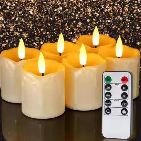 6Pc Real Wax LED Tea Light Candles with Timer 300+Hour Realistic Black Wick Battery Operated Candles
