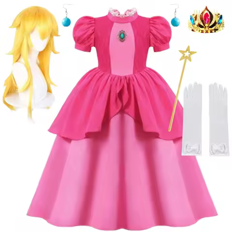 2025 New Peach Princess Dress Girl Costume Movie Cosplay Costume Girl Carnival Party Dress Fashion O