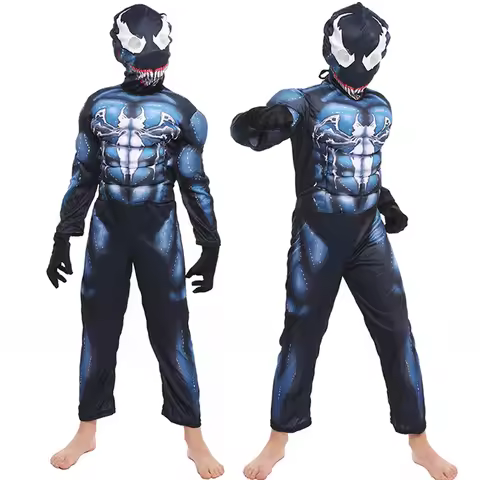 Kids Venom Spiderman Cosplay Costume Muscle Boys Dress Up Movie Halloween Costume Child Girls Venom 