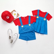 Halloween Costume Super Mario Clothes Mario Summer Sister Costume Boys Girls Suit Skirt Shorts Brother Sister Costume School Party Kick Party Drag Party Masquerade ins Children's Clothing Summer Super Mario Suit Sister Costume Children's School Uniform Pe