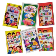 paket lengkap 6 pcs buku belajar menulis huruf angka |dan huruf Hijaiyah/buku belaj