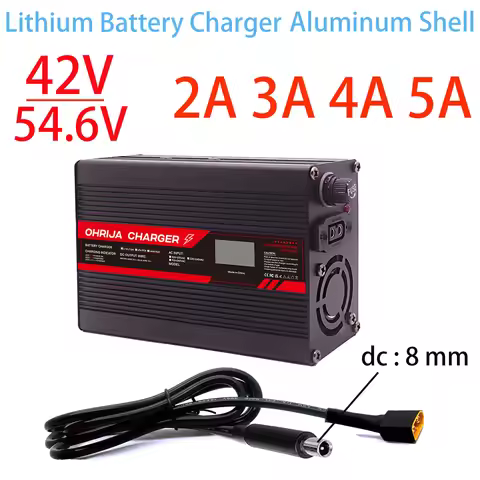 OHRIJA DC 8MM 42V 4A Smart Lithium Battery Charger 36V 54.6V 5A For 10S 13S 48V Fast Charging Charge