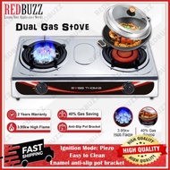 REDBUZZ Dual Gas Stove Stainless Steel Infrared Burner 8 Jet Head Nozzle LPG Cooktop Energy-Saving Double Gas Stove 煤气炉