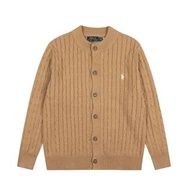 Ralph Lauren純色小馬刺繡logo男士麻花針織開衫外套