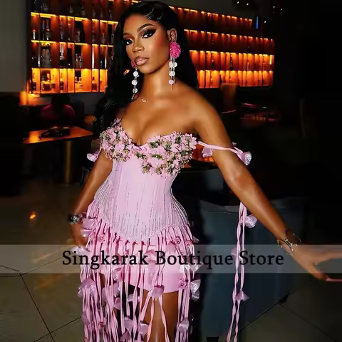 Elegant Tassels Mermaid Prom Dress Off-Shoulder Beads Appliques See-Through Evening Party Gown Birth