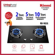 RINNAI 2 Burner Gas Hob -RB-982G -Glass Surface