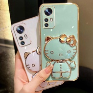 Xiaomi 12T Case Xiaomi 12T 11T 10T Pro Case Luxury Hello Kitty Makeup Mirror Soft TPU Shockproof Phone Case With Stand