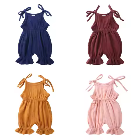 Solid Color Newborn Baby Romper Cotton Linen Slveeless Toddler Boys Romper Summer Cartoon Infant Bab