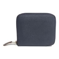 HERMES Epsom皮革/絲質Silk'In Compact Wallet錢包Bleu Indigo