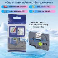 TNE-231 Brother Printed Label - Black on white background 12mm x 8m