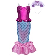 Christmas The Little Mermaid Ariel Costume Sleeveless Sling Glossy Ruffle Hairband Princess Dress