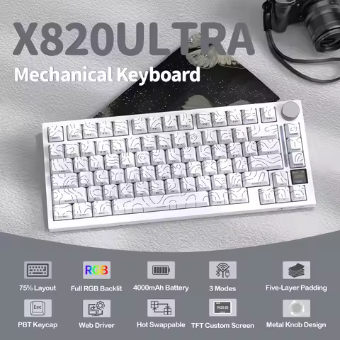 ATTACK SHARK X820 ULTRA 75% Tri Mode Mechanical Keyboard Gasket Mount 1.2mm PCB Slot Color Screen 40