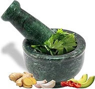 Mortar and Pestle Small | Green Marble | Herb, Spice and Pill Grinder | Highly Durable and Elegant Kitchen Tool