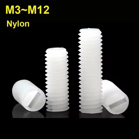 M3 M4 M5 M6 M8 M10 M12 White Nylon Slotted Grub Bolt White Plastic Thread Flat Head Metric Headless 