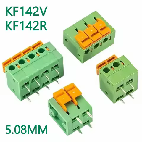 20Pcs 5.08mm Pitch KF142V KF142R Push-in Spring Screwless Terminal Block Straight/Bent Foot 2-11P PC
