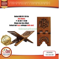 Rehal Read the Quran Rekal Iqro Folding Medium Carved Mahogany Wood Polish Size 18 (Length 38 Cm Wid