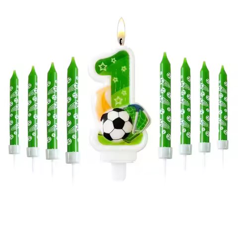 Green Football Numbers 0-9 Candle Happy Birthday Boys Ball Baking Candles Creative Sports Ball Party