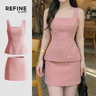 (Refine by Lovito) Elegant Tops or Bottoms Bow Spring/summer Pink Vest Tops or Bottoms for Women LR3